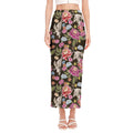Asian Crane Bird Pattern Print Side Slit Maxi Skirt