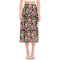 Asian Crane Bird Pattern Print Side Slit Midi Skirt
