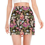 Asian Crane Bird Pattern Print Side Slit Mini Skirt
