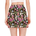 Asian Crane Bird Pattern Print Side Slit Mini Skirt