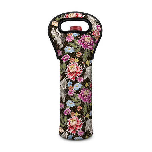 Asian Crane Bird Pattern Print Single Neoprene Wine Tote