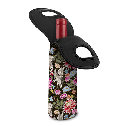 Asian Crane Bird Pattern Print Single Neoprene Wine Tote
