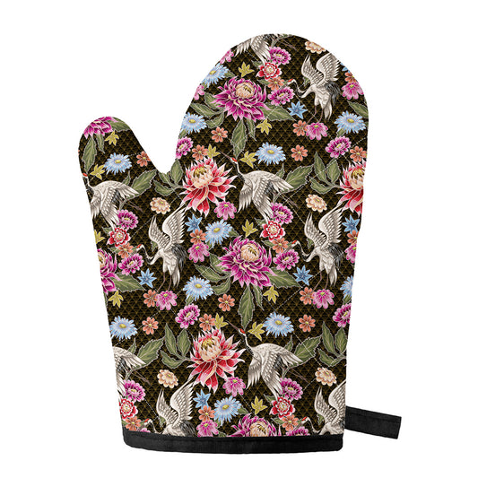Asian Crane Bird Pattern Print Single Oven Mitt
