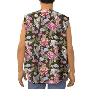 Asian Crane Bird Pattern Print Sleeveless Baseball Jersey