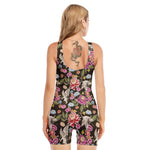 Asian Crane Bird Pattern Print Sleeveless One Piece Swimsuit