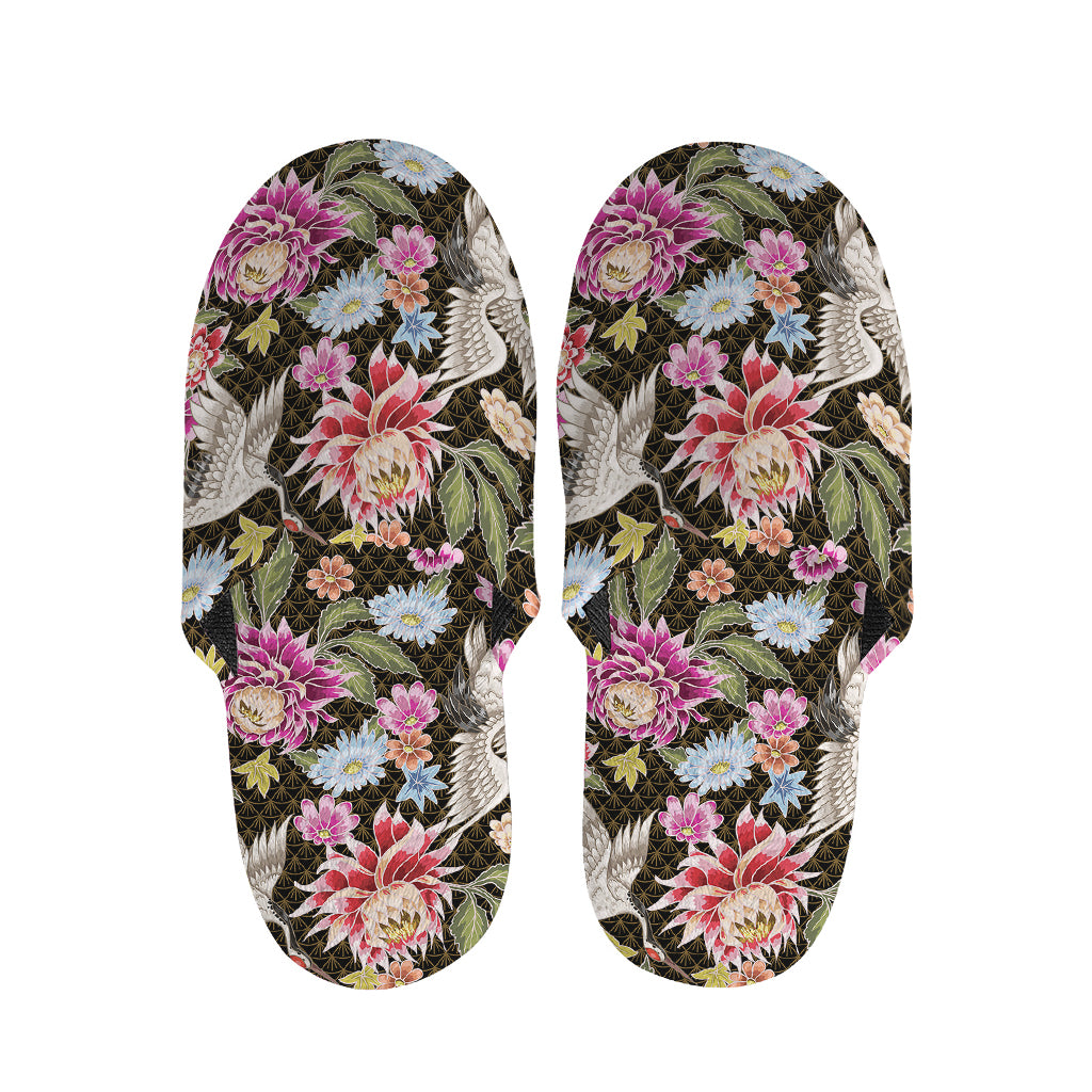 Asian Crane Bird Pattern Print Slippers