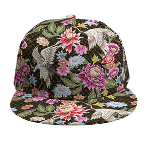 Asian Crane Bird Pattern Print Snapback Cap