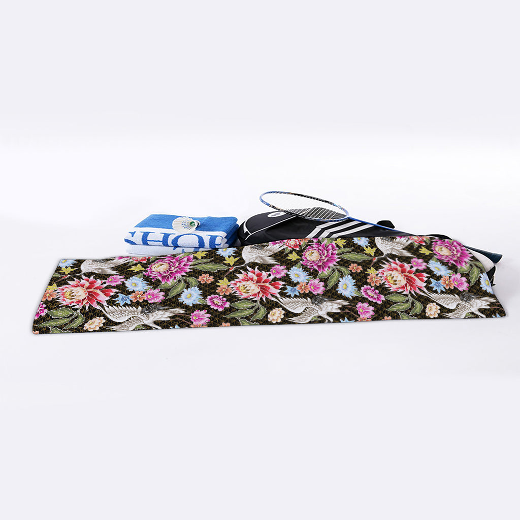 Asian Crane Bird Pattern Print Sports Towel