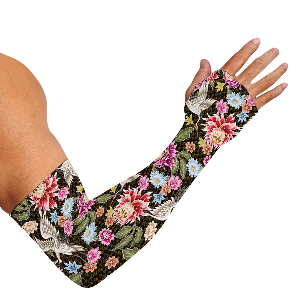 Asian Crane Bird Pattern Print Sun Protection Arm Sleeves