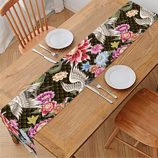 Asian Crane Bird Pattern Print Table Runner