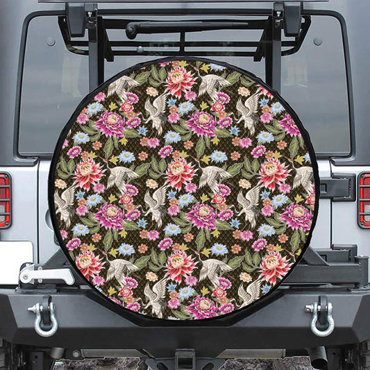 Asian Crane Bird Pattern Print Tire Cover