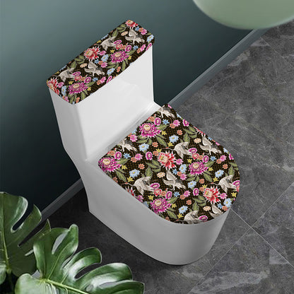 Asian Crane Bird Pattern Print Toilet Lid And Tank Cover Set