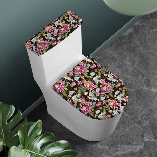 Asian Crane Bird Pattern Print Toilet Lid And Tank Cover Set