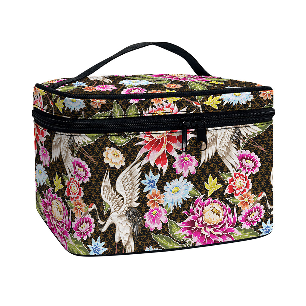 Asian Crane Bird Pattern Print Travel Makeup Bag