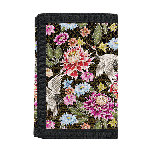 Asian Crane Bird Pattern Print Trifold Wallet