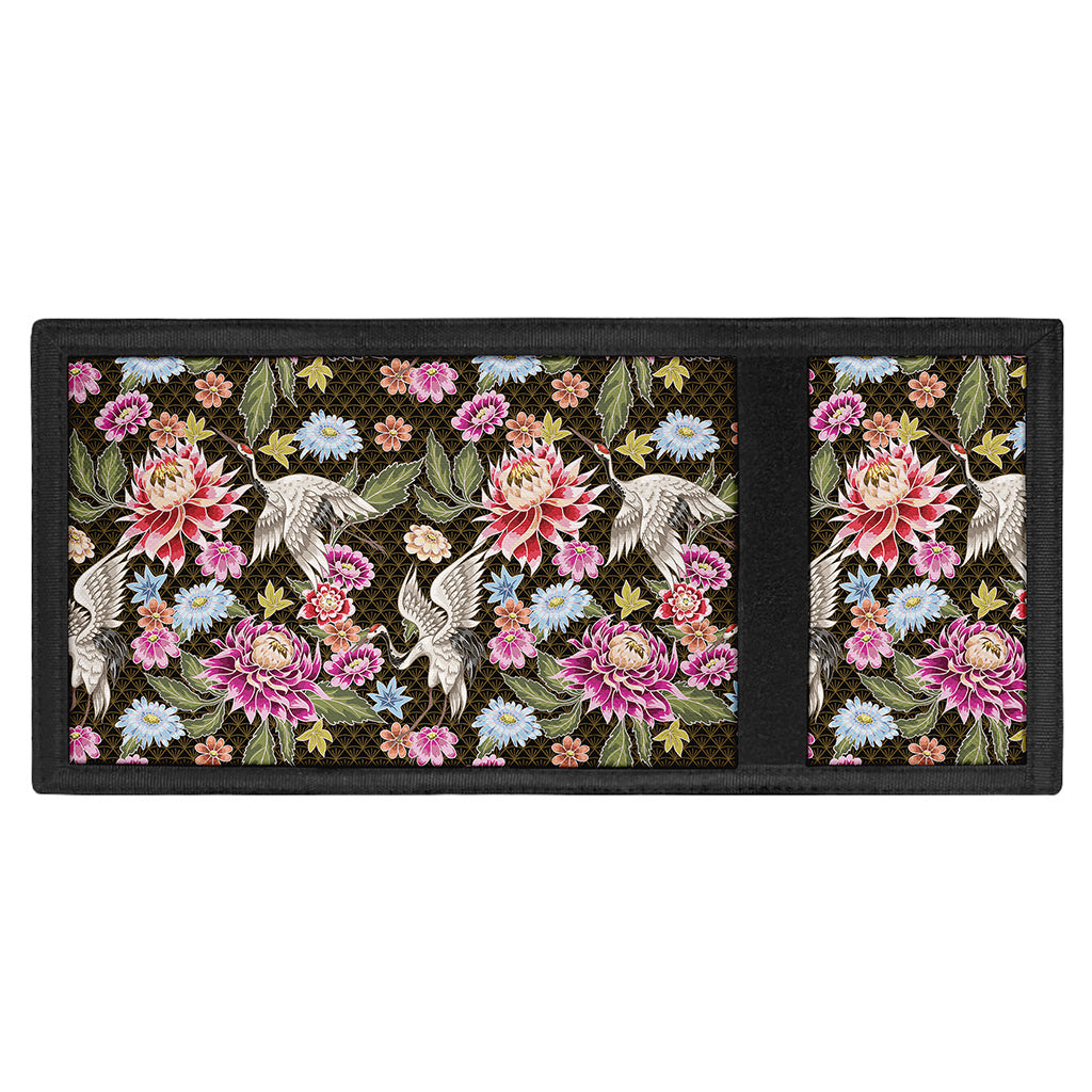 Asian Crane Bird Pattern Print Trifold Wallet