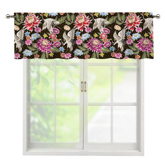 Asian Crane Bird Pattern Print Window Valance
