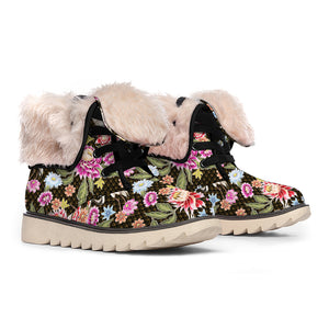 Asian Crane Bird Pattern Print Winter Boots