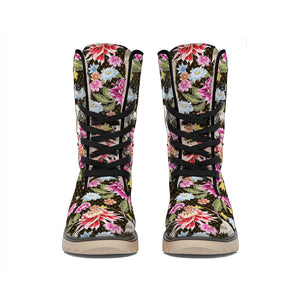 Asian Crane Bird Pattern Print Winter Boots