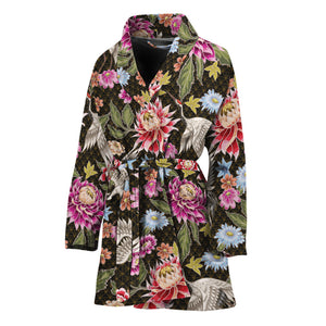 Asian Crane Bird Pattern Print Women's Bathrobe