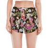 Asian Crane Bird Pattern Print Women's Split Running Shorts