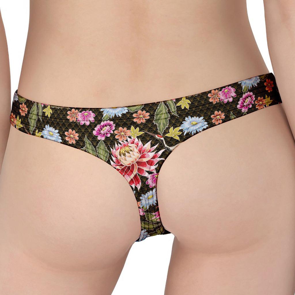 Asian Crane Bird Pattern Print Women's Thong