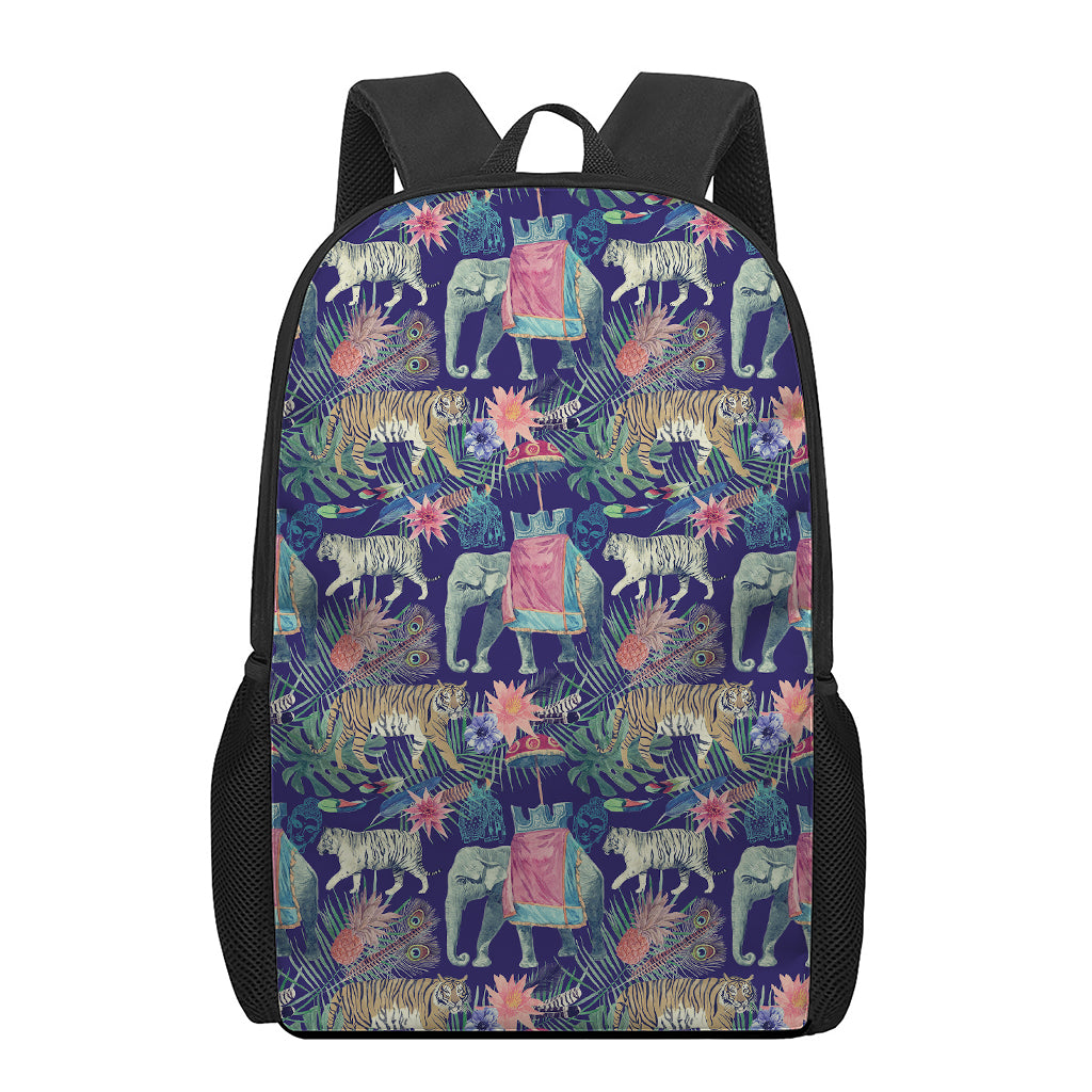Asian Elephant And Tiger Print 17 Inch Backpack