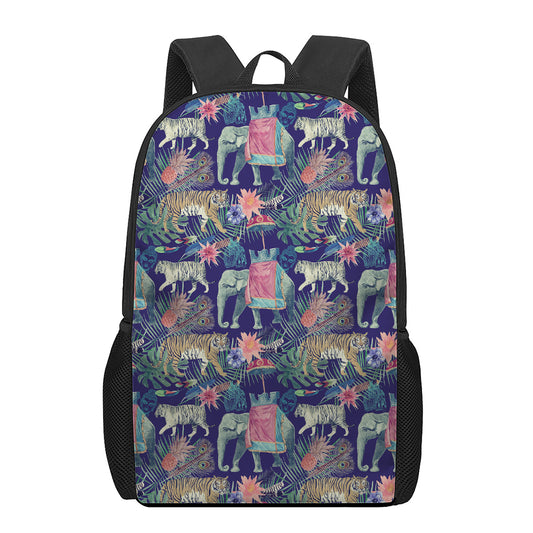 Asian Elephant And Tiger Print 17 Inch Backpack