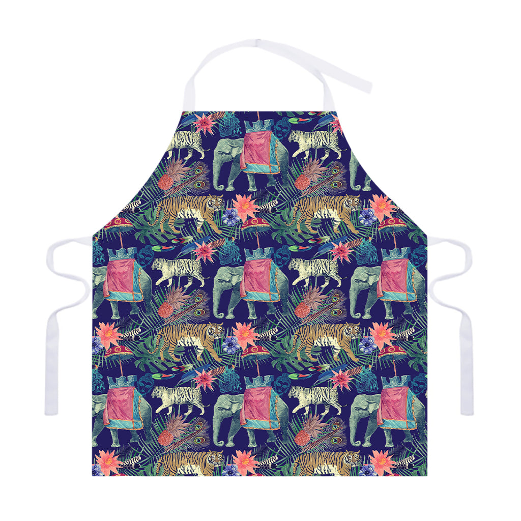 Asian Elephant And Tiger Print Adjustable Apron