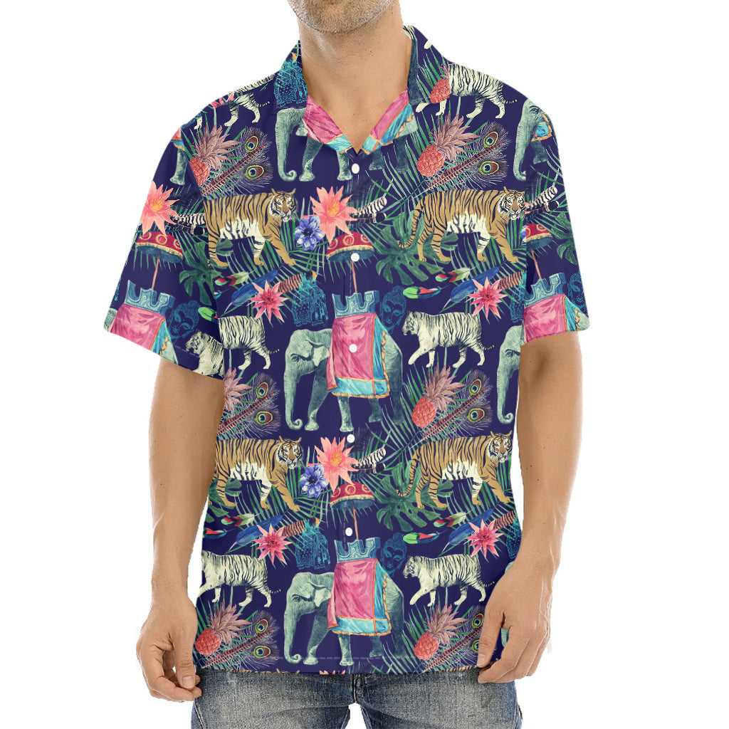 Asian Elephant And Tiger Print Aloha Shirt