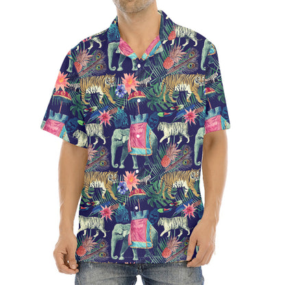 Asian Elephant And Tiger Print Aloha Shirt