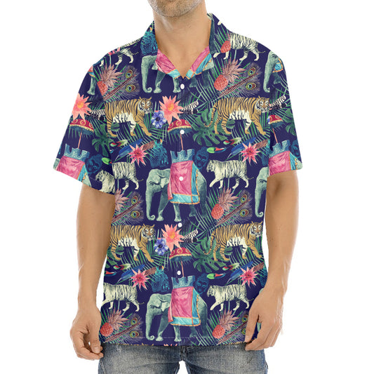 Asian Elephant And Tiger Print Aloha Shirt