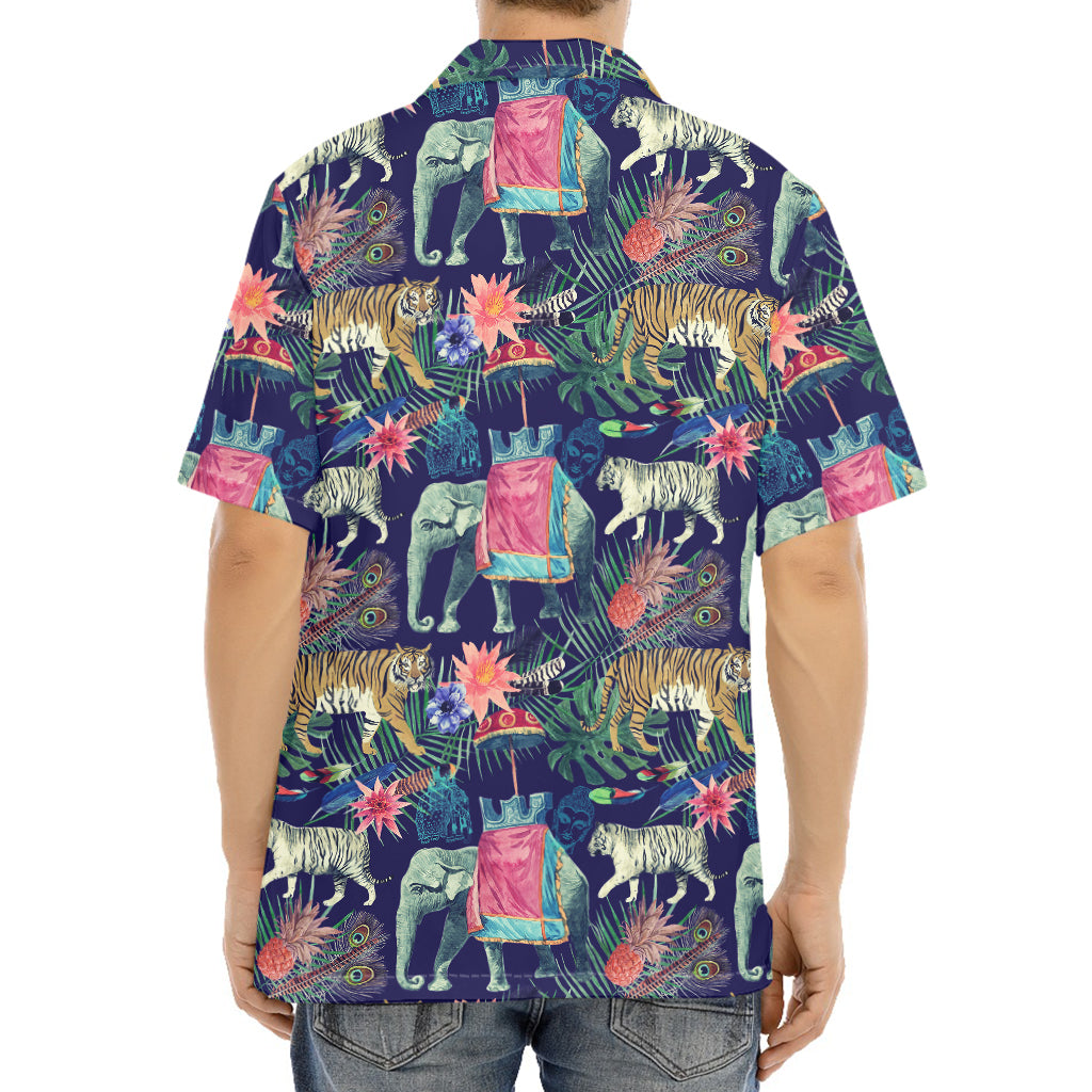 Asian Elephant And Tiger Print Aloha Shirt