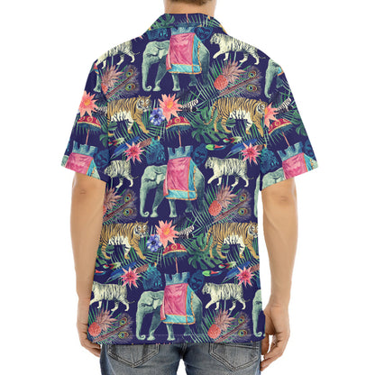 Asian Elephant And Tiger Print Aloha Shirt