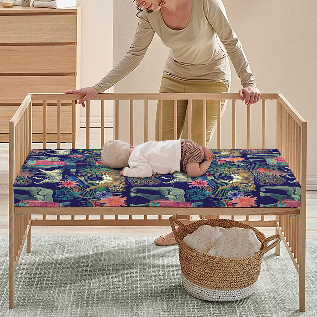 Asian Elephant And Tiger Print Baby Crib Sheet