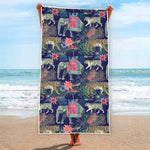 Asian Elephant And Tiger Print Beach Towel