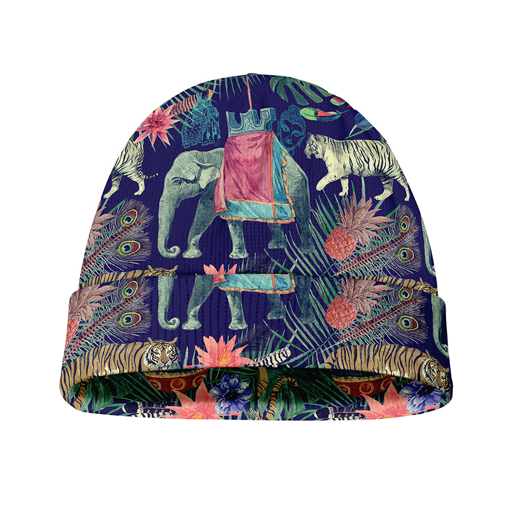 Asian Elephant And Tiger Print Beanie
