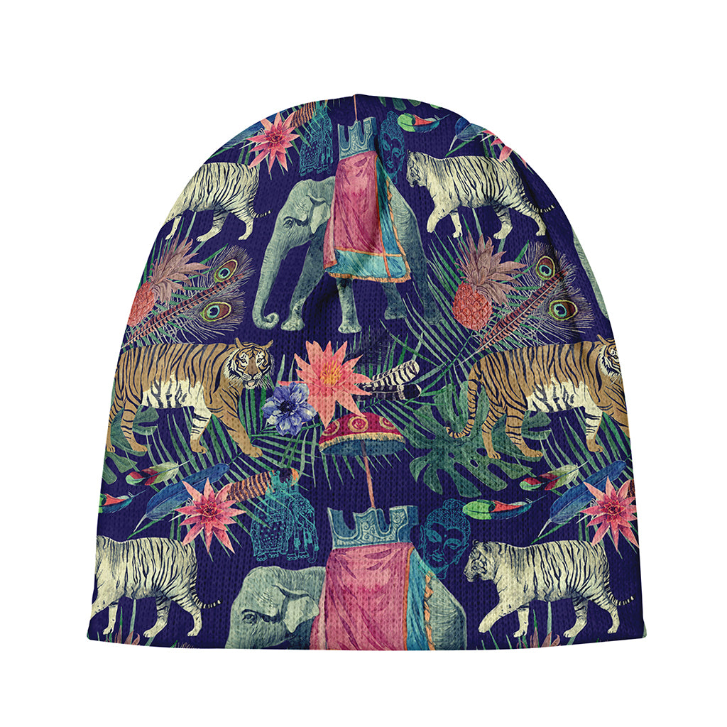 Asian Elephant And Tiger Print Beanie