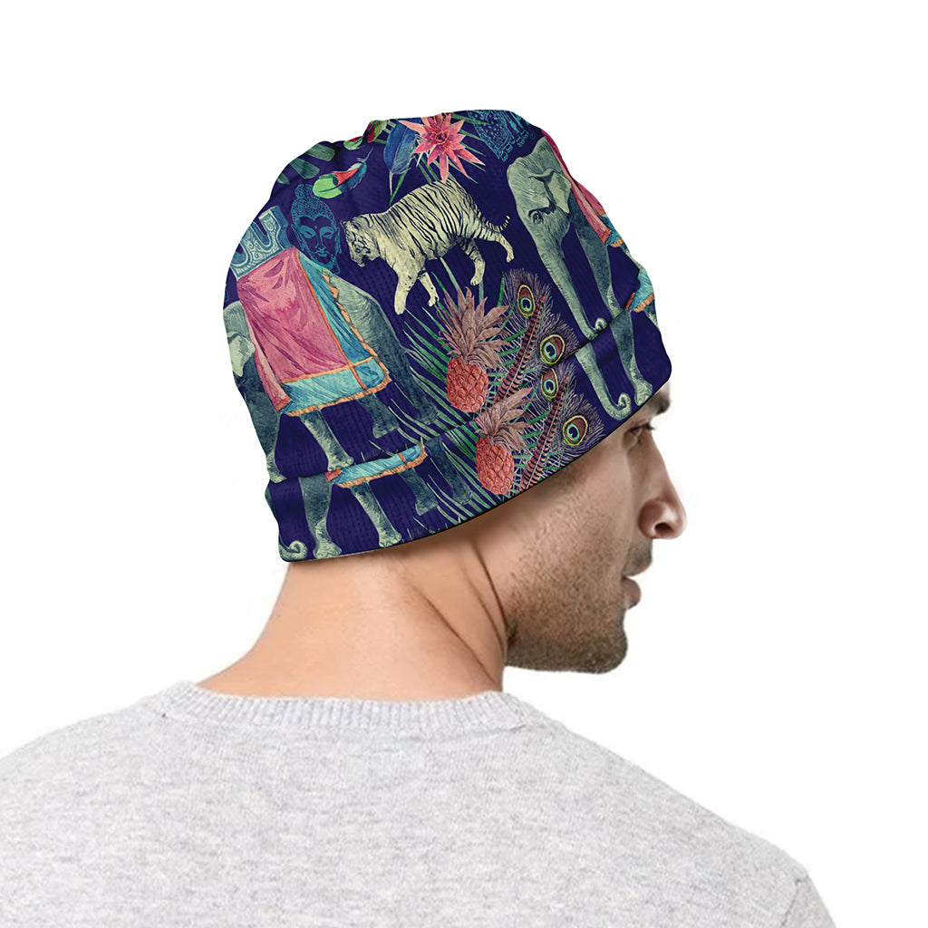 Asian Elephant And Tiger Print Beanie