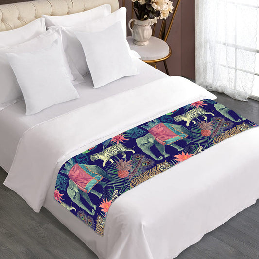 Asian Elephant And Tiger Print Bed Runner