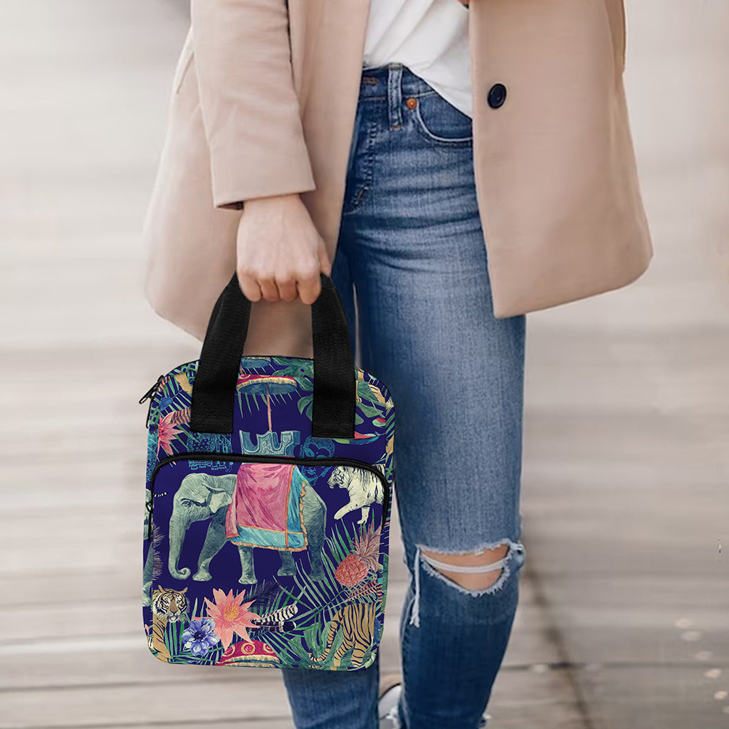 Asian Elephant And Tiger Print Bible Tote Bag
