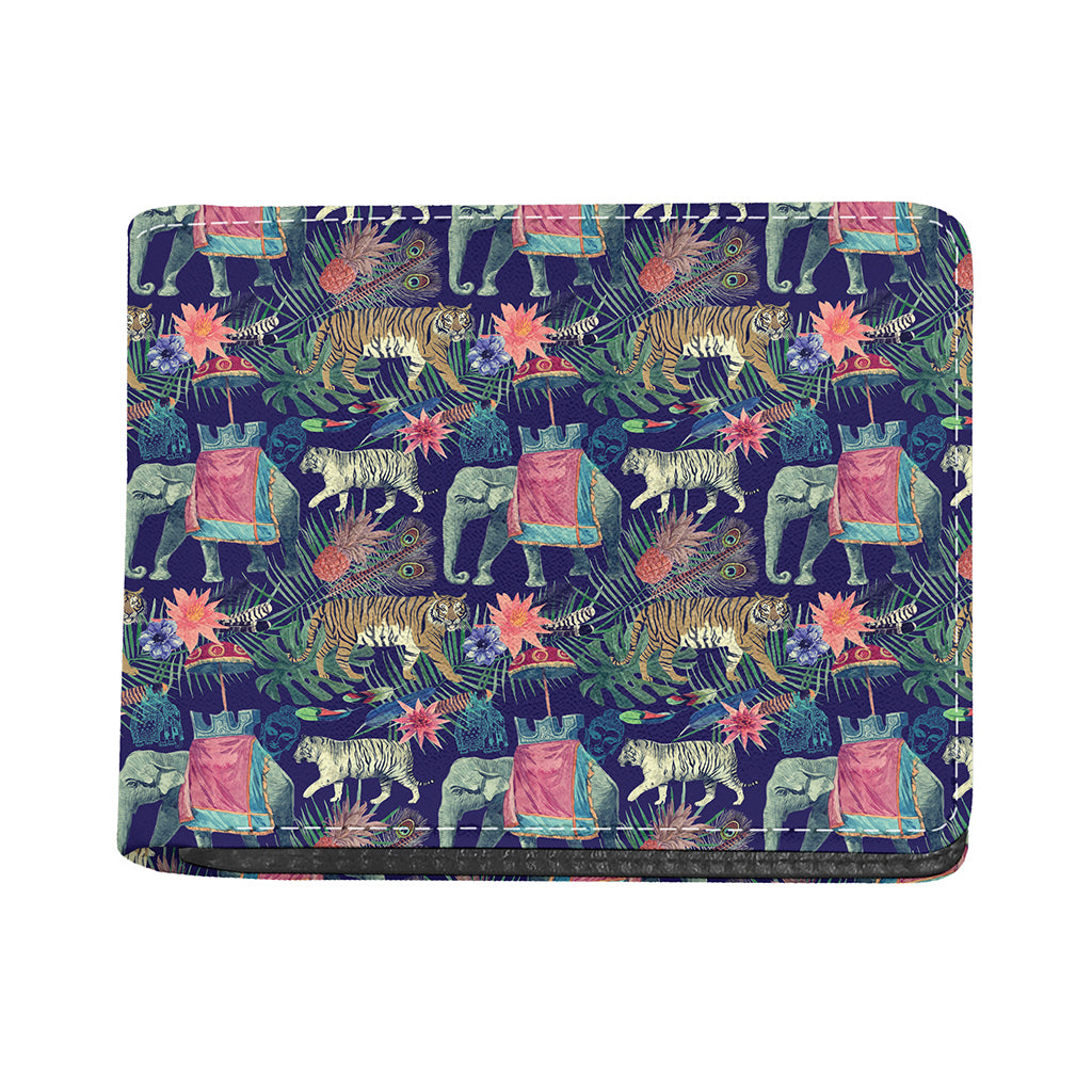 Asian Elephant And Tiger Print Bifold Wallet