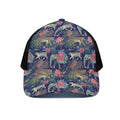 Asian Elephant And Tiger Print Black Mesh Trucker Hat