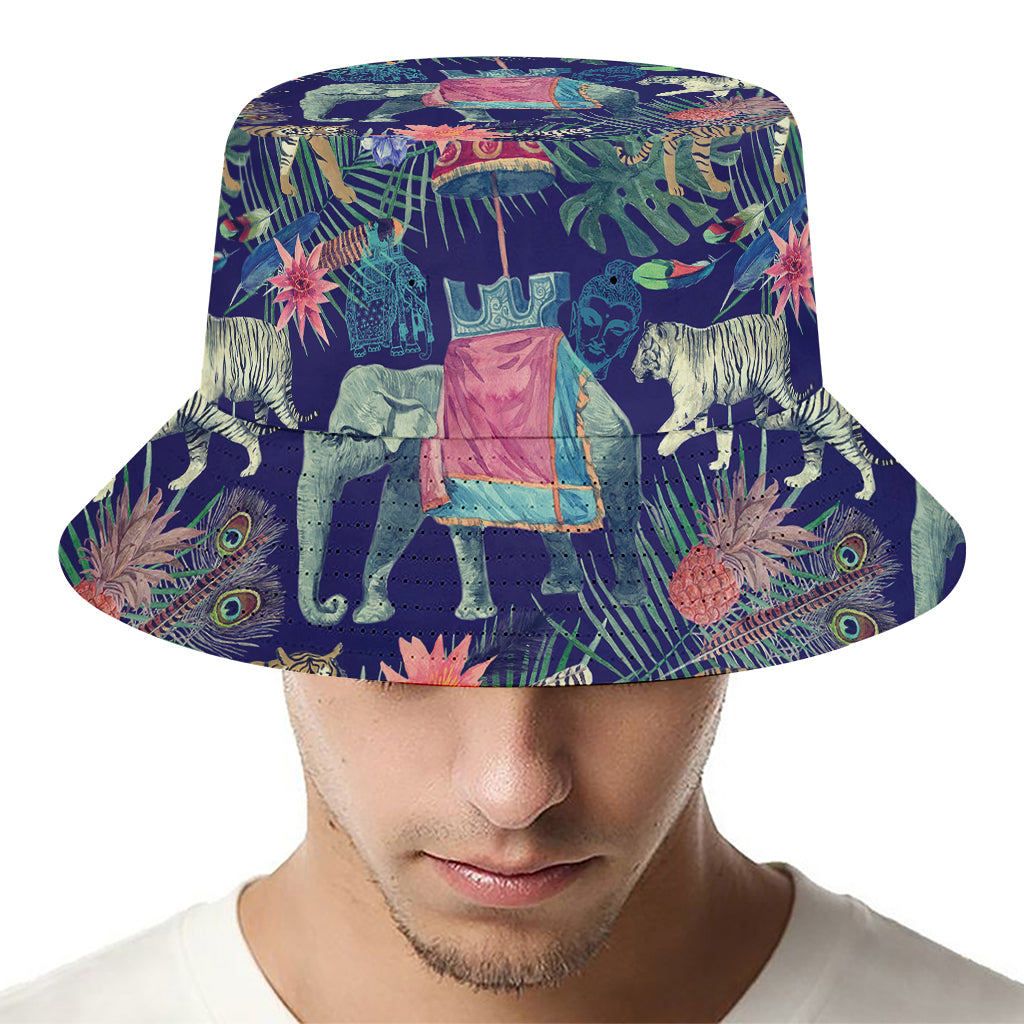 Asian Elephant And Tiger Print Bucket Hat