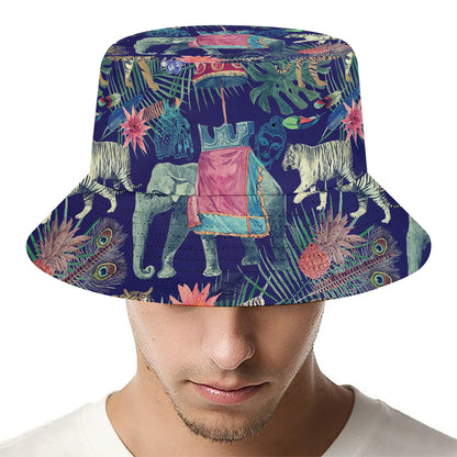 Asian Elephant And Tiger Print Bucket Hat