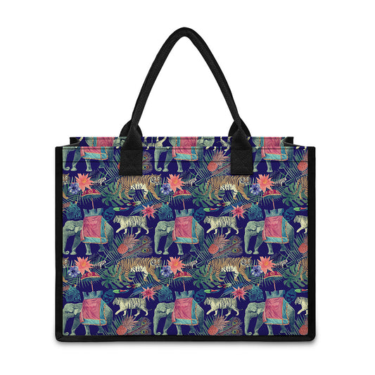 Asian Elephant And Tiger Print Canvas Tote Bag