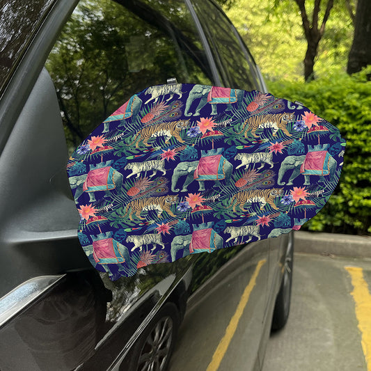 Asian Elephant And Tiger Print Car Side Mirror Covers