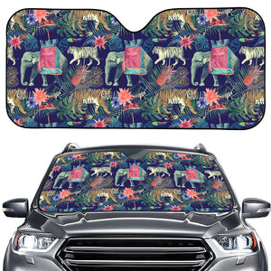 Asian Elephant And Tiger Print Car Windshield Sun Shade