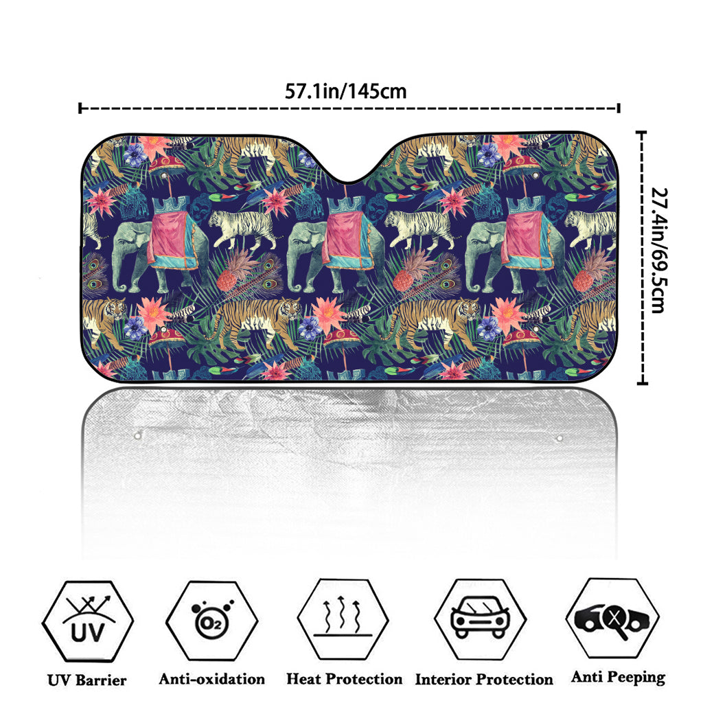 Asian Elephant And Tiger Print Car Windshield Sun Shade