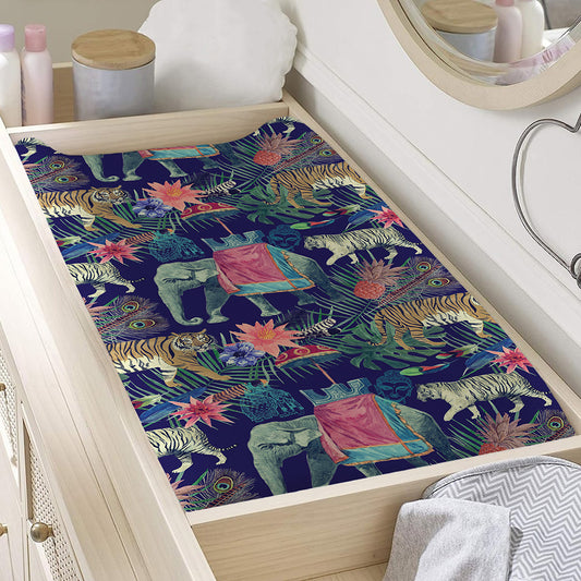 Asian Elephant And Tiger Print Changing Pad Cover